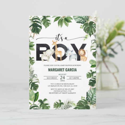 Het is een Baby shower voor jonge Safari-Oerwouden Kaart (Staand voorkant)