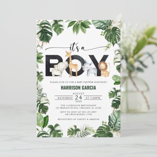 Het is een Baby shower voor jonge Safari-Oerwouden Kaart (Staand voorkant)