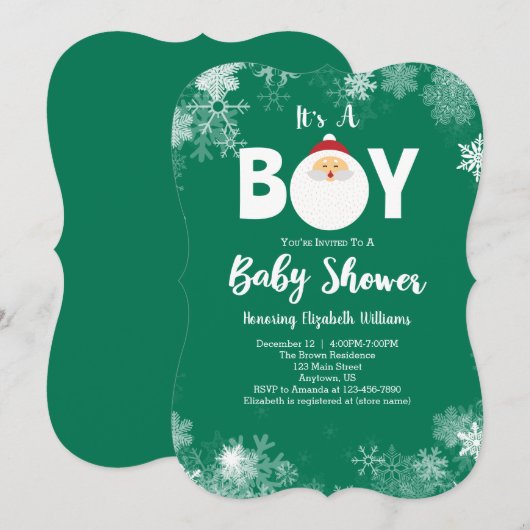 Het is een Baby shower voor Jongen Green Kerstmis. Kaart (Voorkant / Achterkant)