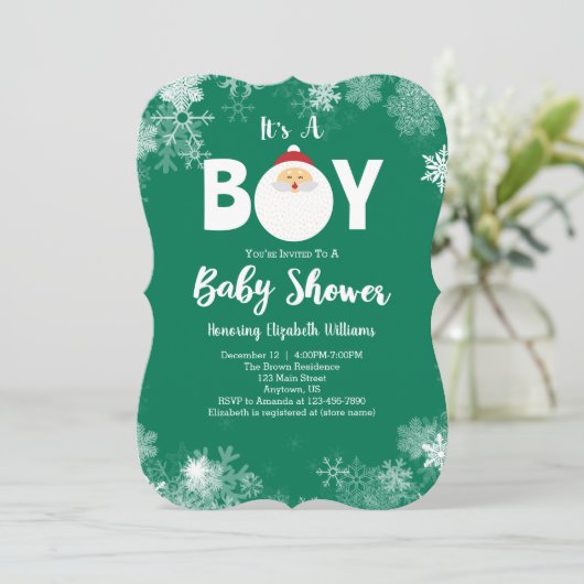 Het is een Baby shower voor Jongen Green Kerstmis. Kaart (Staand voorkant)