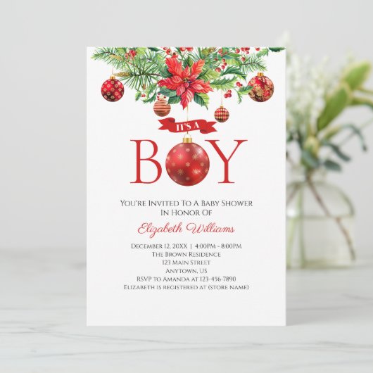 Het is een Baby shower voor kerstversieringen. Kaart (Staand voorkant)