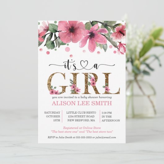 Het is een baby shower voor waterverf van roze en  (Staand voorkant)