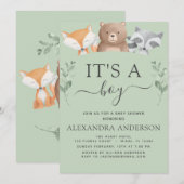 Het is een Baby shower Woodland Greenery. Kaart (Voorkant / Achterkant)