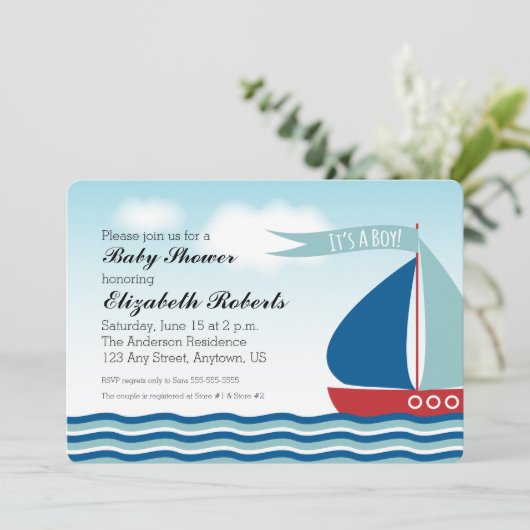 Het is een Baby shower zeilboot Kaart (Staand voorkant)