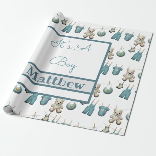 Het is een Baby van een jongen Clothes Line Name Cadeaupapier (Uitgerold)