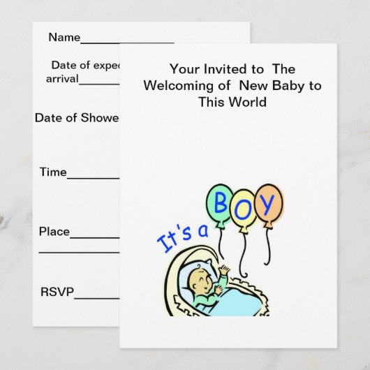 Het is een babydouche-uitnodiging voor een jongen kaart (Voorkant / Achterkant)