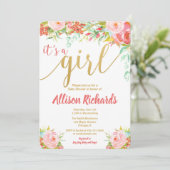 Het is een babydoucheuitnodiging voor meisjes. kaart (Staand voorkant)
