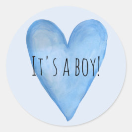 Het is een babyjongen Blue Heart Birth Announcemen Ronde Sticker