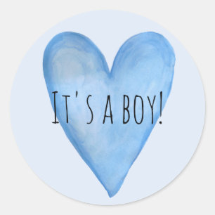 Het is een babyjongen Blue Heart Birth Announcemen Ronde Sticker