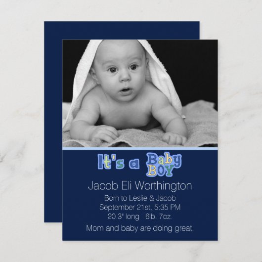 Het is een babyjongen geboorteaankondiging aankondiging (Voorkant / Achterkant)