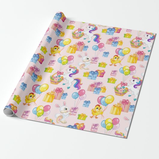 Het is een 'Birthday Party Wrapping Paper' Cadeaupapier (Uitgerold)
