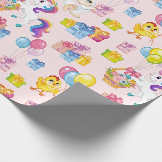 Het is een 'Birthday Party Wrapping Paper' Cadeaupapier (Hoek)