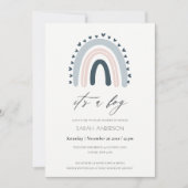 HET IS EEN BLAUW HARTRAINBOW BABY SHOWER INVITE BEDANKKAART (Voorkant)