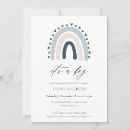 HET IS EEN BLAUW HARTRAINBOW BABY SHOWER INVITE BEDANKKAART