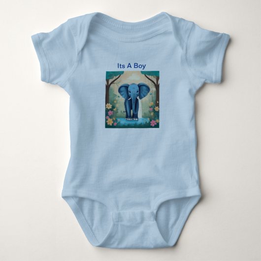 Het is een blauwe babyolifant romper (Voorkant)