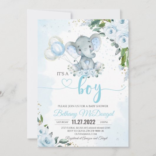 Het is een blauwe ballon van een olifantenjongen kaart (Voorkant)