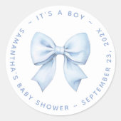 Het is een Blauwe Boog Baby Shower Ronde Sticker (Voorkant)