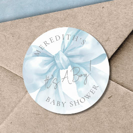 Het is een Blauwe Boog Baby Shower voor een Jongen Ronde Sticker