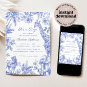 Het is een Blauwe Jongen Baby Shower Safari Toile Kaart