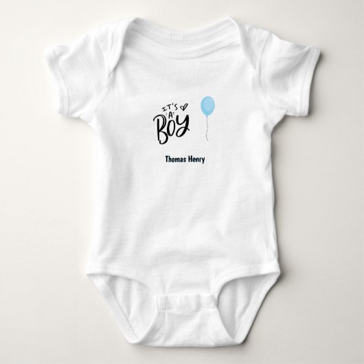 Het is een blauwe jongensballon, gepersonaliseerd romper (Voorkant)