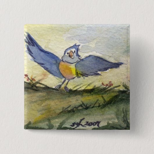 Het is een blauwe vogeldag vierkante button 5,1 cm (Voorkant)