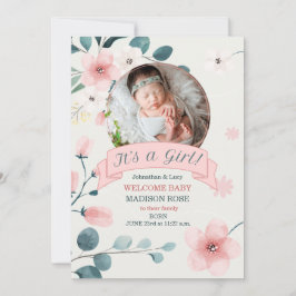 Het is een Blauwgroen Girl Birth en Peach Blossom Aankondiging