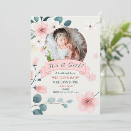Het is een Blauwgroen Girl Birth en Peach Blossom Aankondiging