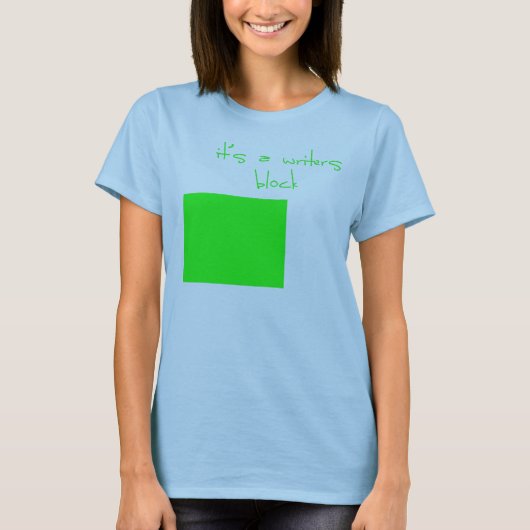 het is een blok schrijvers t-shirt (Voorkant)