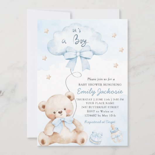 Het is een Boho Blue schattig teddybeer baby showe Kaart (Voorkant)