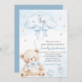 Het is een Boho Blue schattig teddybeer baby showe Kaart (Voorkant / Achterkant)