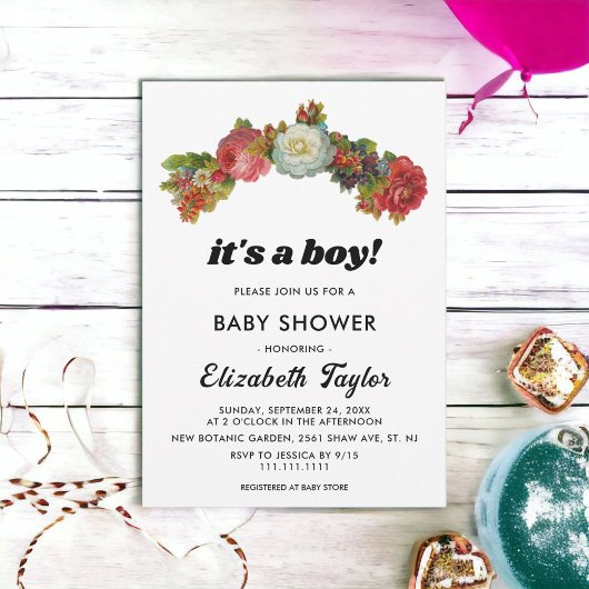 Het is een Boho White Red Roses Floral Baby shower Kaart