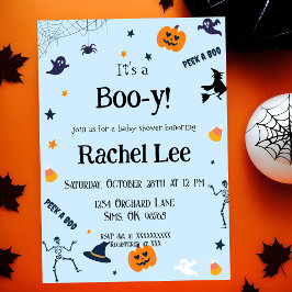Het is een Boo-y Lichtblauwe Halloween Baby Shower Kaart