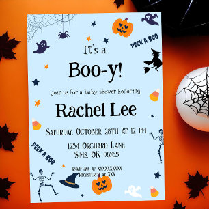 Het is een Boo-y Lichtblauwe Halloween Baby Shower Kaart