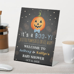 Het is een Boo-y! Little Pumpkin Halloween Baby sh Reclamebord Met Voetstuk