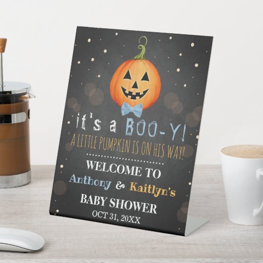 Het is een Boo-y! Little Pumpkin Halloween Baby sh Reclamebord Met Voetstuk (Insitu)