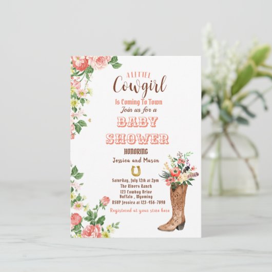 Het is een Boots Cowgirl Baby shower Invitation Bedankkaart (Staand voorkant)