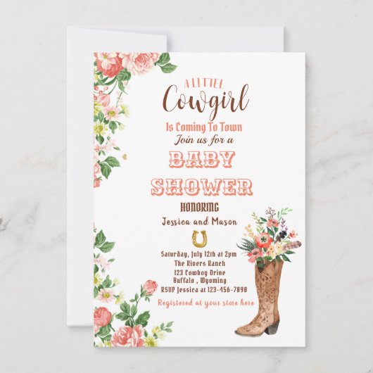 Het is een Boots Cowgirl Baby shower Invitation Bedankkaart (Voorkant)