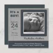 Het is een BOY. Aankondiging van de geboorte Blue (Voorkant / Achterkant)