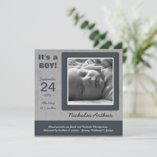 Het is een BOY. Aankondiging van de geboorte Blue  (Staand voorkant)