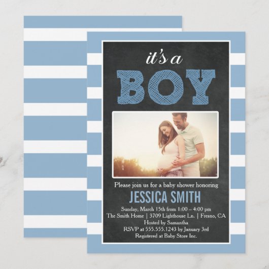 Het is een Boy Afbeelding Baby shower Invitation Kaart (Voorkant / Achterkant)