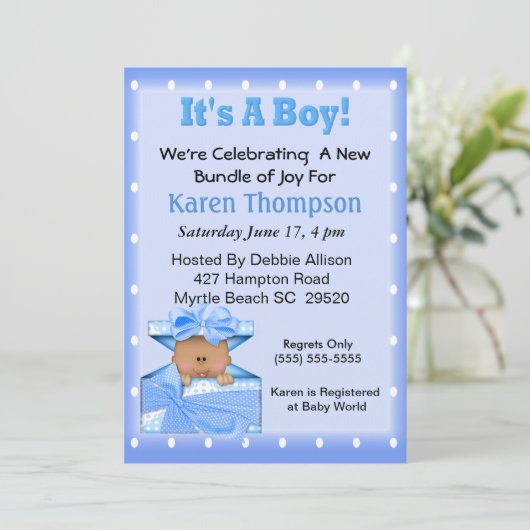 Het is een Boy African American Baby shower Kaart (Staand voorkant)