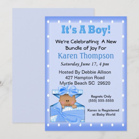 Het is een Boy African American Baby shower Kaart (Voorkant / Achterkant)