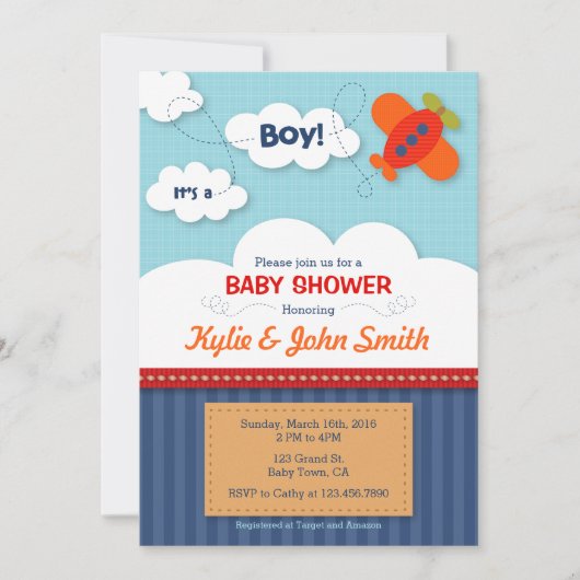 Het is een Boy Airplane Baby shower Invitation Kaart (Voorkant)
