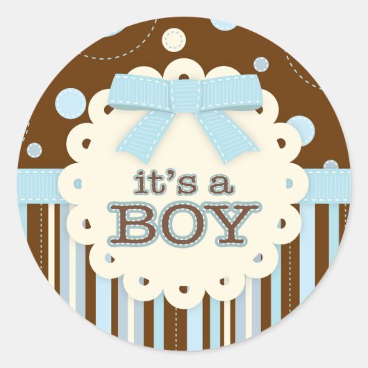 Het is een Boy All in Blue Stitches & Bow Baby sho Ronde Sticker (Voorkant)