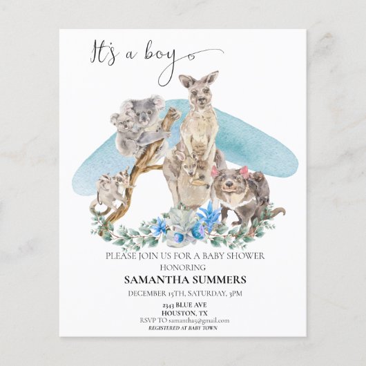 Het is een Boy Australian Animal Baby shower Blue (Voorkant)