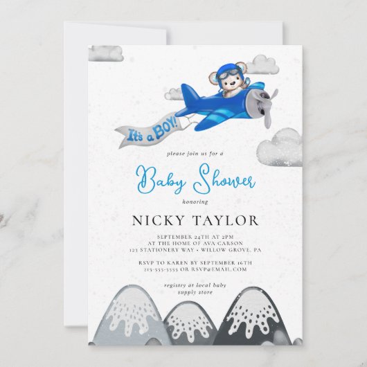 Het is een Boy Aviator Beer Baby shower Kaart (Voorkant)