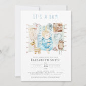 Het is een Boy, Baby Boy Blue Waterverf Baby showe Kaart (Voorkant)