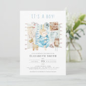 Het is een Boy, Baby Boy Blue Waterverf Baby showe Kaart (Staand voorkant)