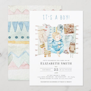 Het is een Boy, Baby Boy Blue Waterverf Baby showe Kaart