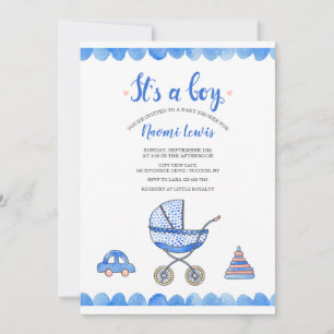 Het is een Boy Baby Carriage Shower Invitation Kaart